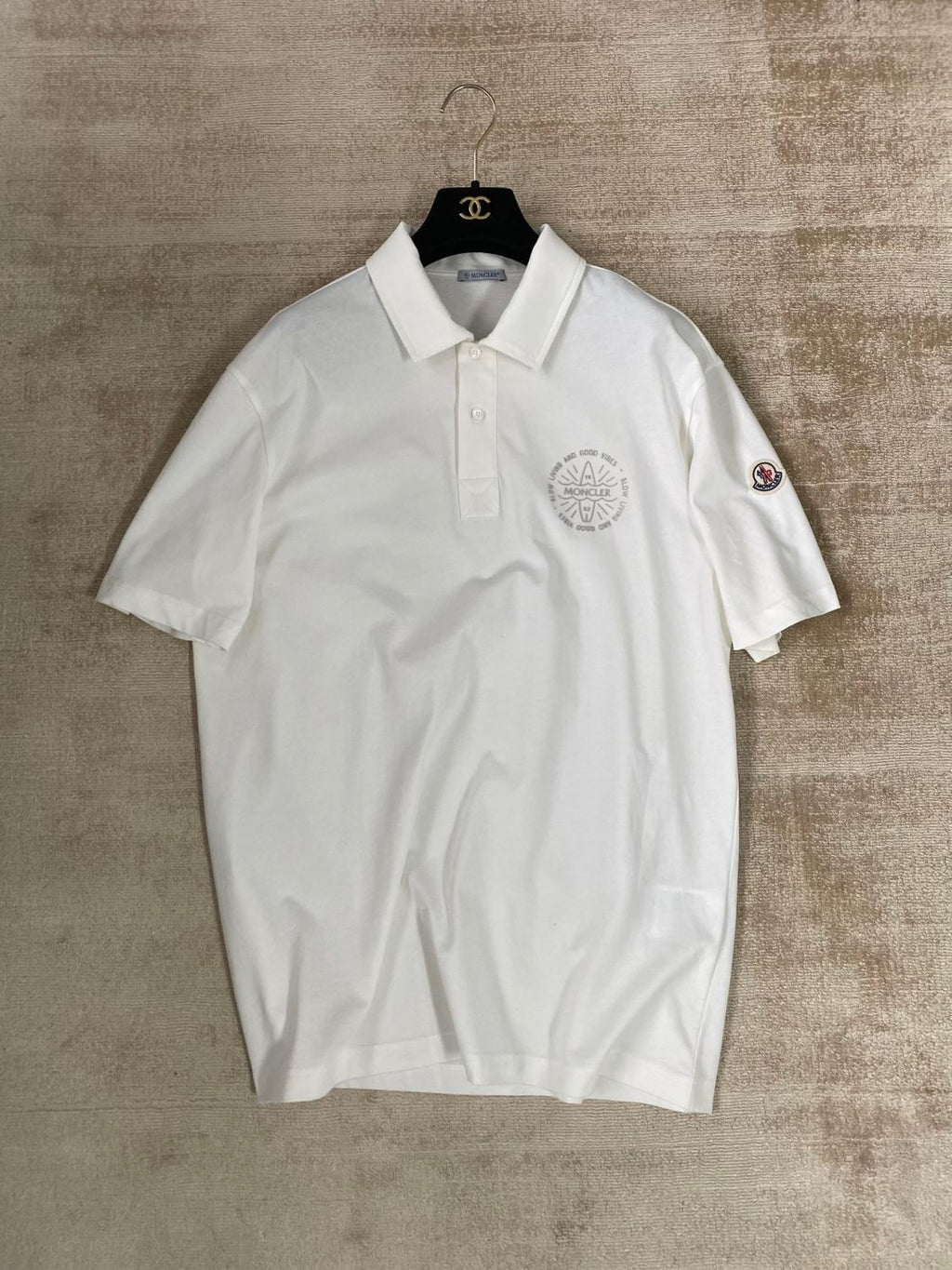 Moncler Men's Summer White Graphic Printed Comfortable Cotton Short Sleeve Polo Shirt T-Shirt #99661