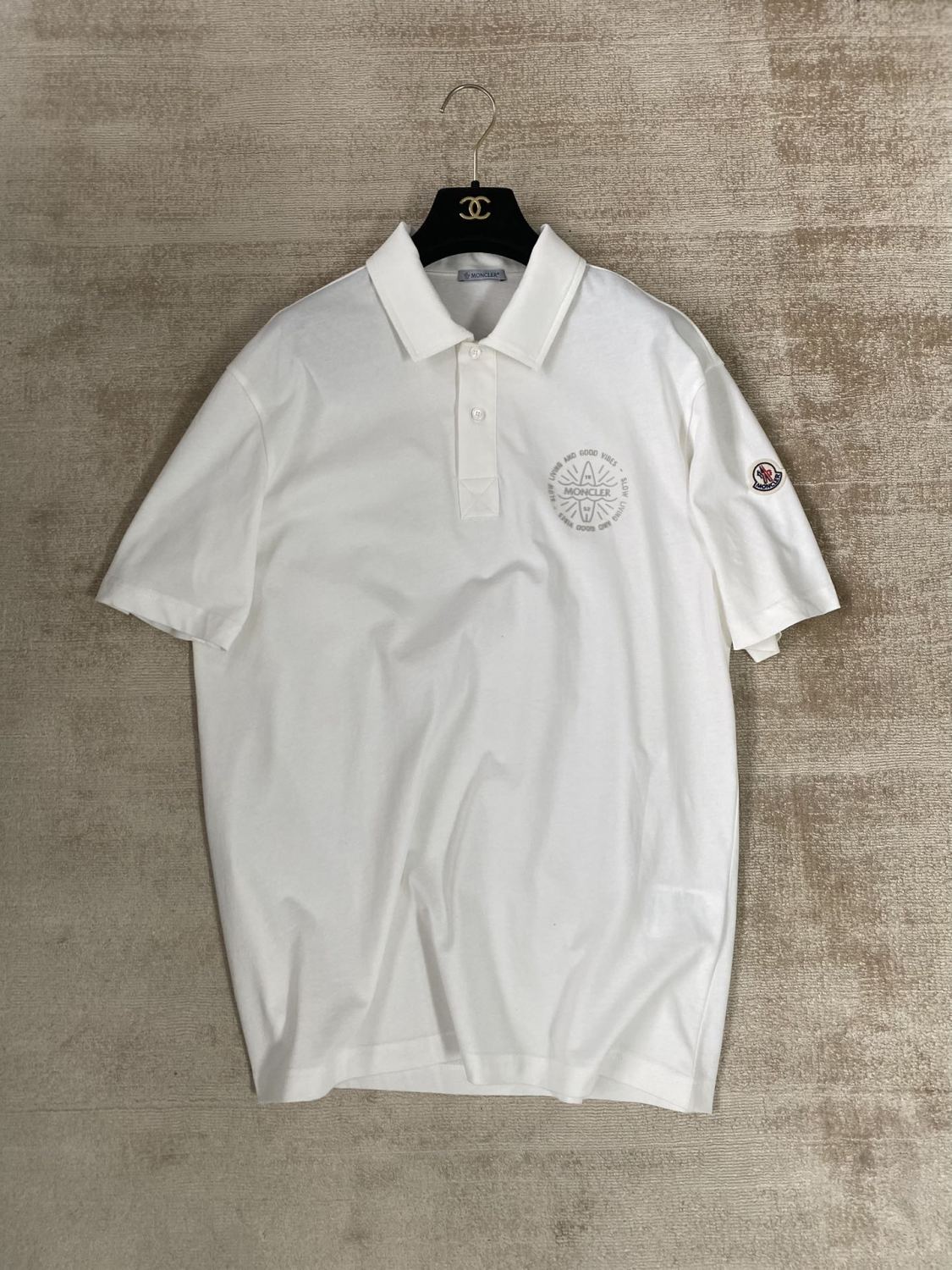 Moncler Men's Summer White Graphic Printed Comfortable Cotton Short Sleeve Polo Shirt T-Shirt #99661