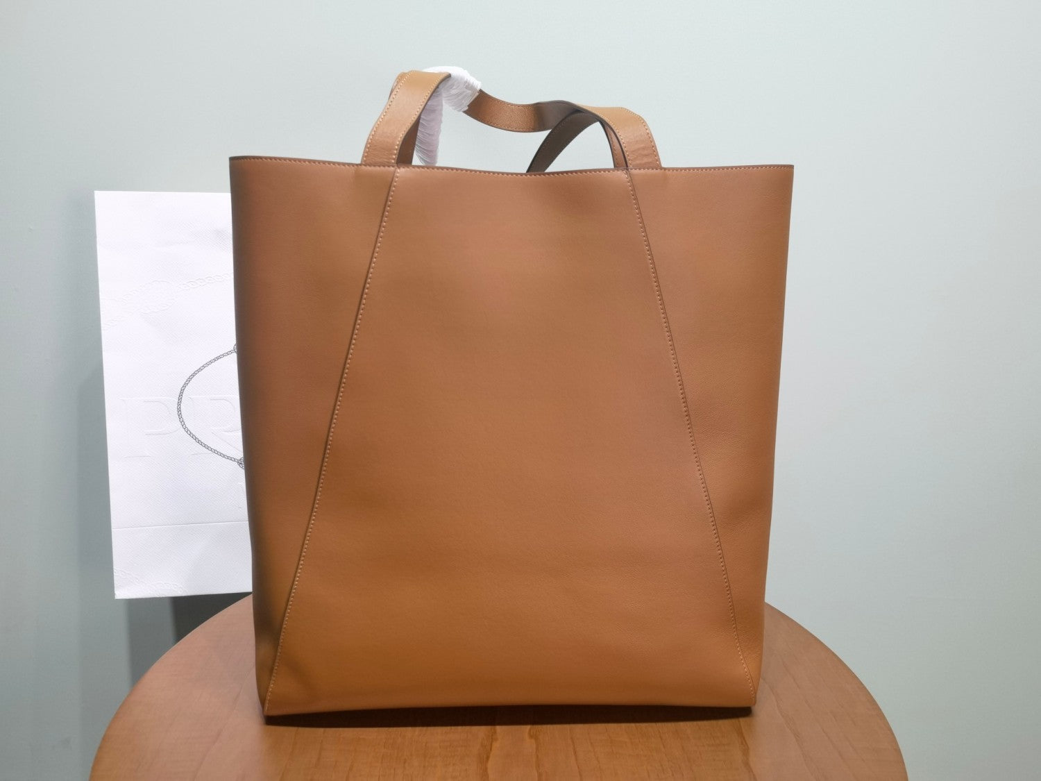 Prada Men's Letter Logo Printed Solid Color Leather Shopping Bag Shoulder Tote Bags #75222
