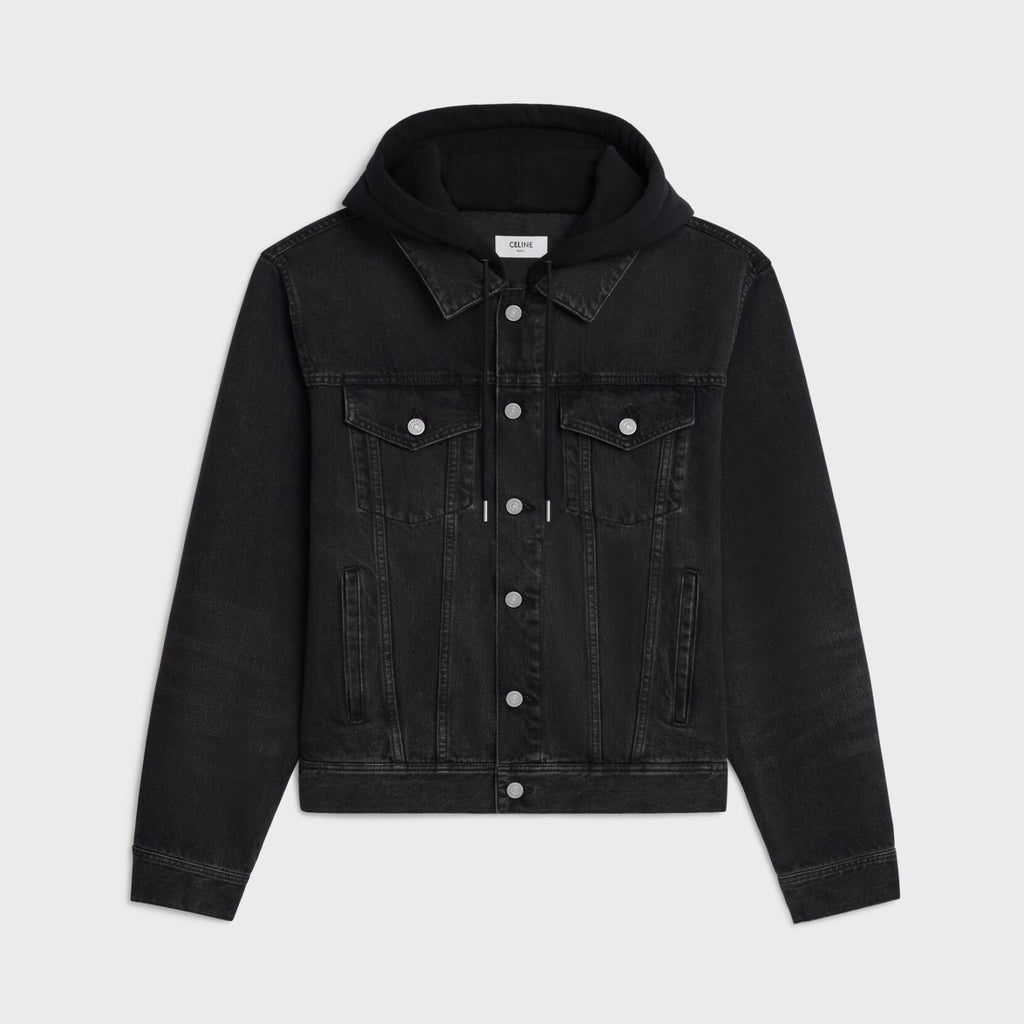 Celine Men's Spring/Autumn Solid Color Hooded Single-Breasted Long-Sleeved Denim Jacket #77716