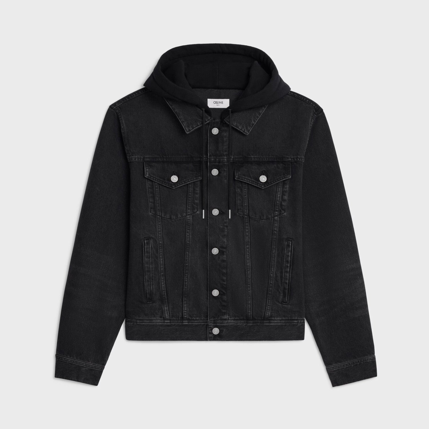 Celine Men's Spring/Autumn Solid Color Hooded Single-Breasted Long-Sleeved Denim Jacket #77716