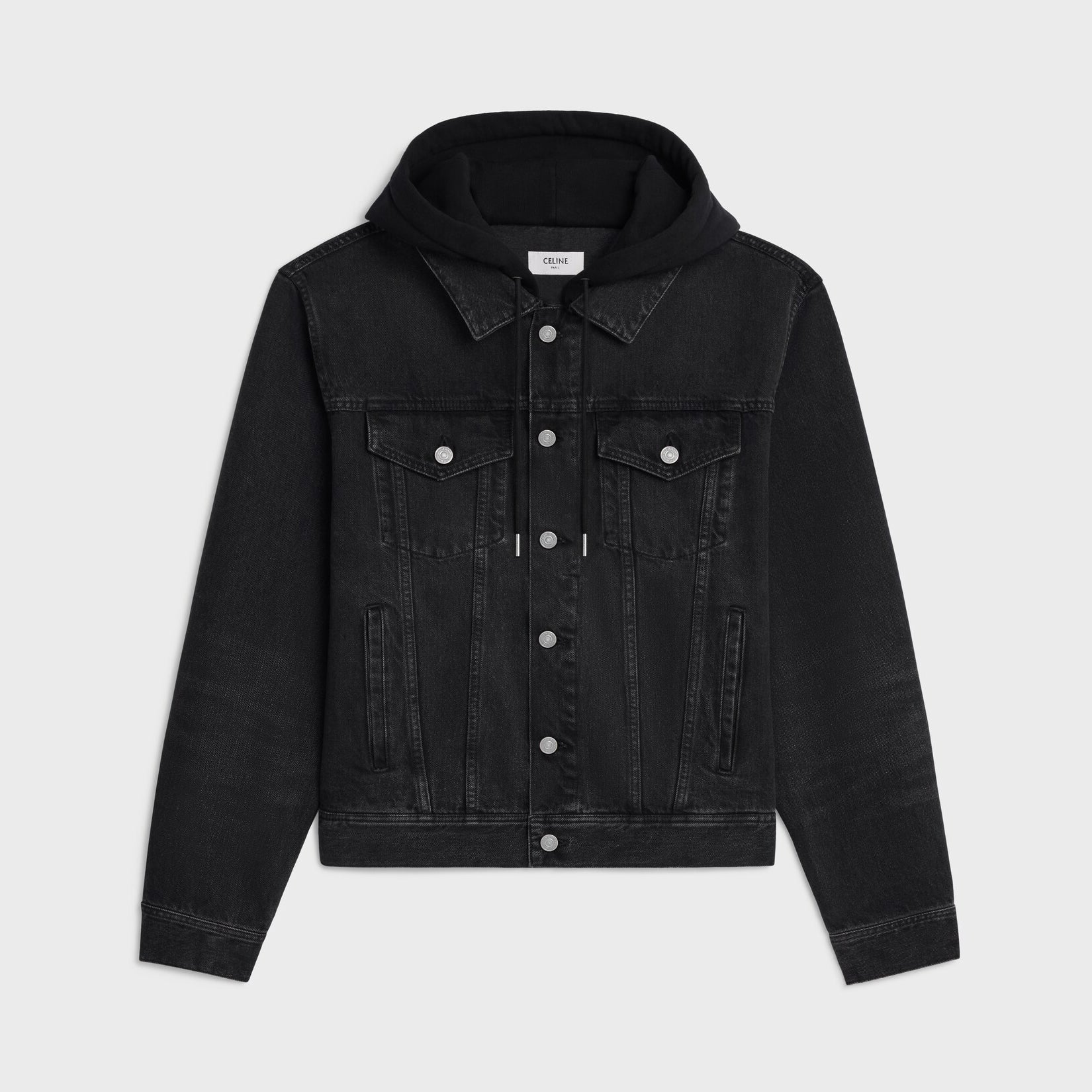 Celine Men's Spring/Autumn Solid Color Hooded Single-Breasted Long-Sleeved Denim Jacket #77716