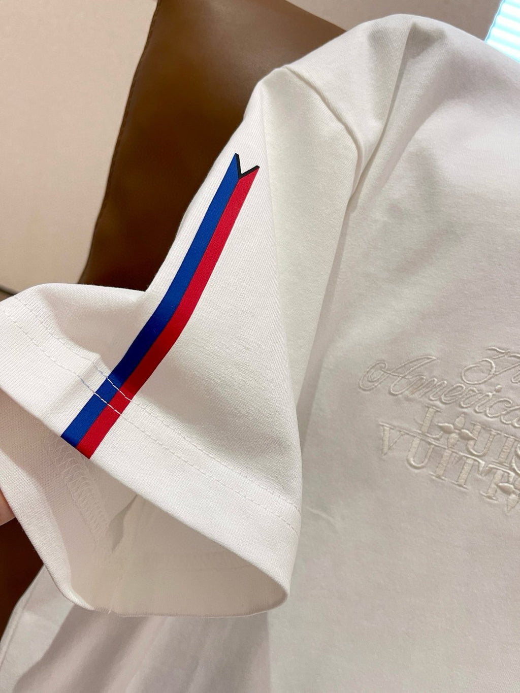 Louis Vuitton Men's Summer White Logo Embroidered Crew Neck Cotton Short Sleeve T-Shirt #72787