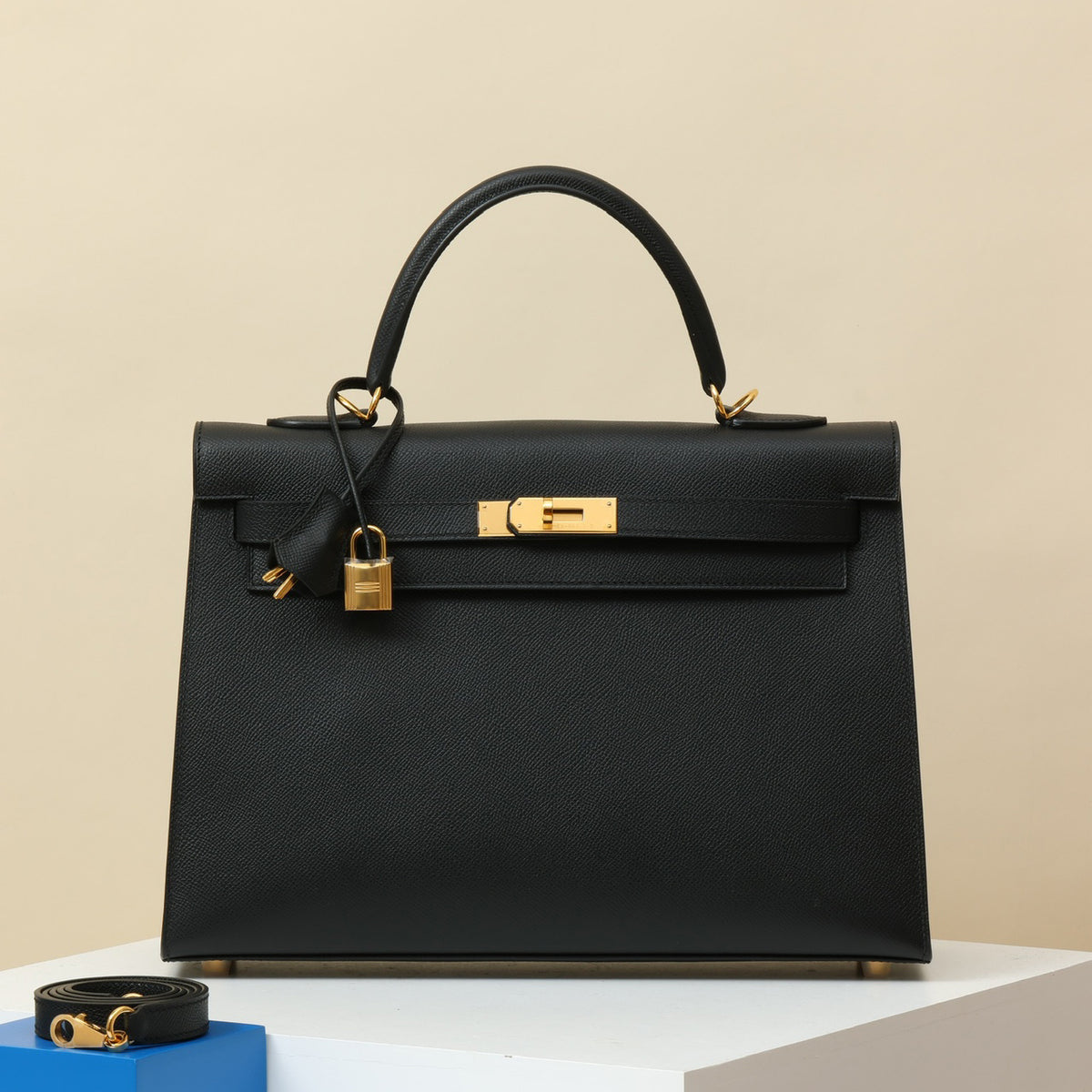 Hermes KL35 Solid Color Cowhide Leather Handbag Metal Buckle Kelly Bag Bags Accessories #75744
