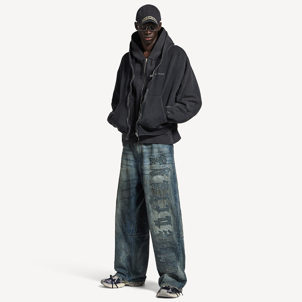 Balenciaga Men's Layered Zip-up Hoodie in Faded Black #336823