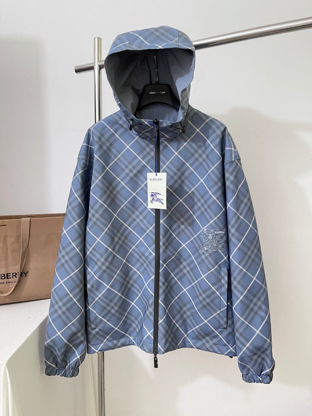 Burberry Men's Spring/Summer Casual Reversible Checkered Long-sleeved Hooded Drawstring Zipper Jacket #78314