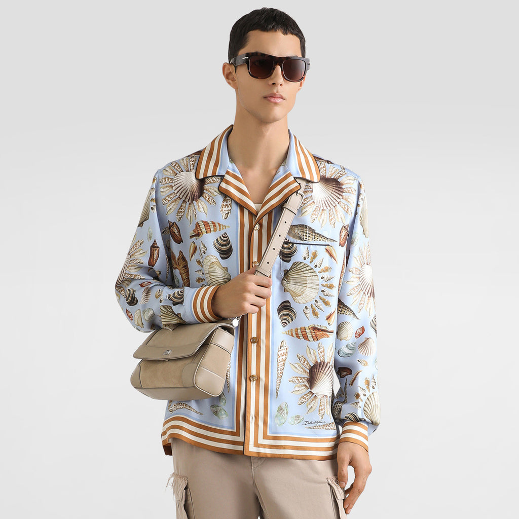 Dolce&Gabbana Men's Shell Printed Silk Twill Vanity Shirt Spring Summer Long Sleeve Single Breasted Color Clash Fashion Casual Shirt Jacket Ngvp #1977