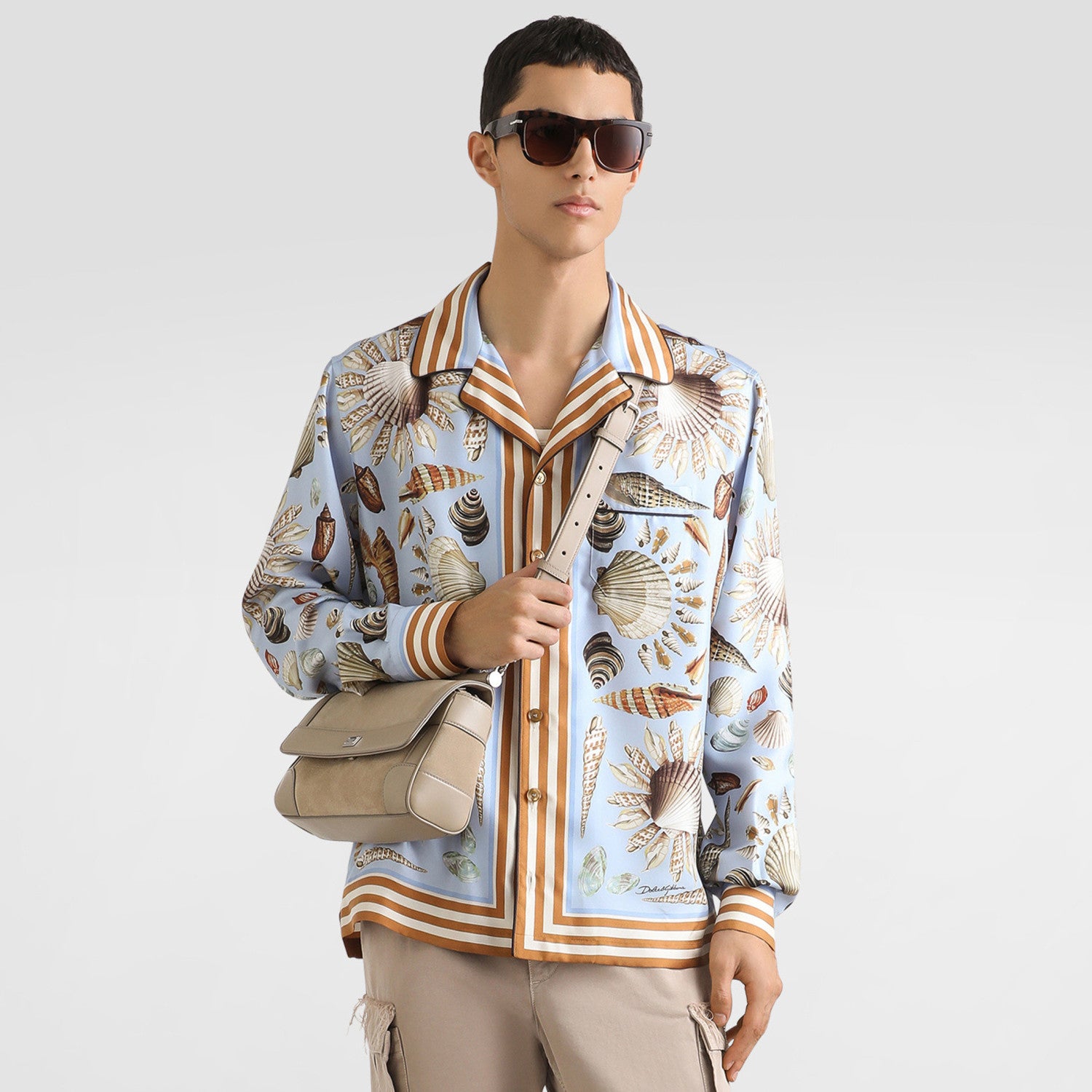 Dolce&Gabbana Men's Shell Printed Silk Twill Vanity Shirt Spring Summer Long Sleeve Single Breasted Color Clash Fashion Casual Shirt Jacket Ngvp #1977