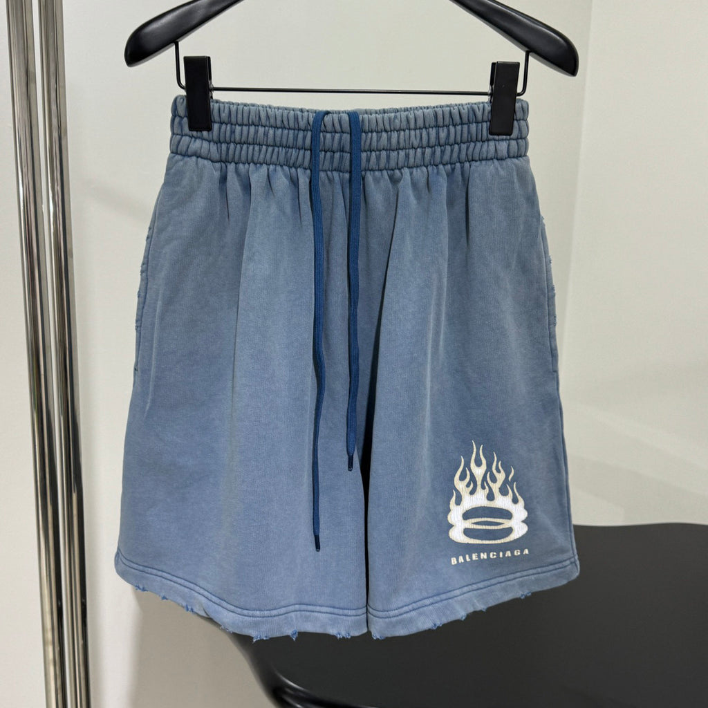 Balenciaga Men's Summer Burning Unity Light Vintage Plain Knit Large Silhouette Short Sleeve T-Shirt Stretch Mid Waist Cotton Shorts Pants Set Suit #99724