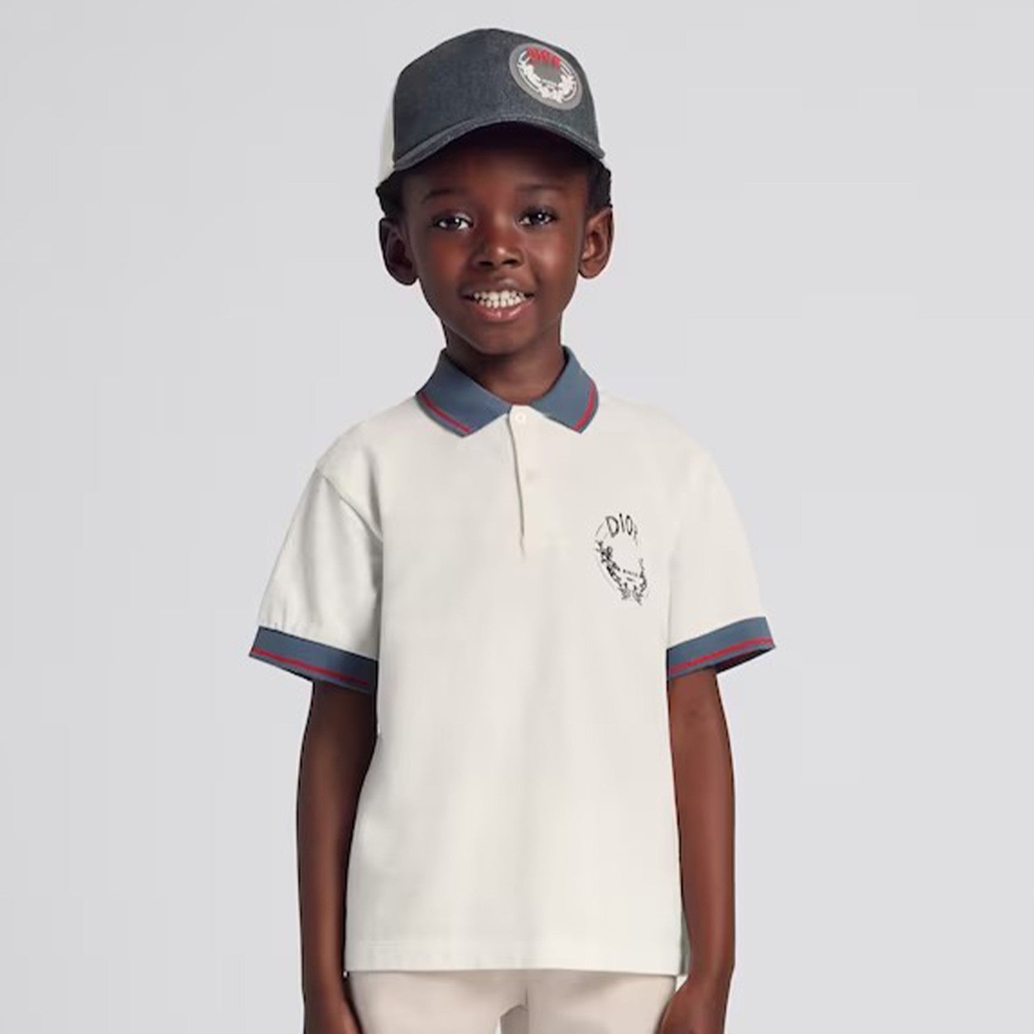 Dior Kid's Summer Logo Letter Print Striped Cotton Short Sleeve Lapel White Polo Shirt #31251
