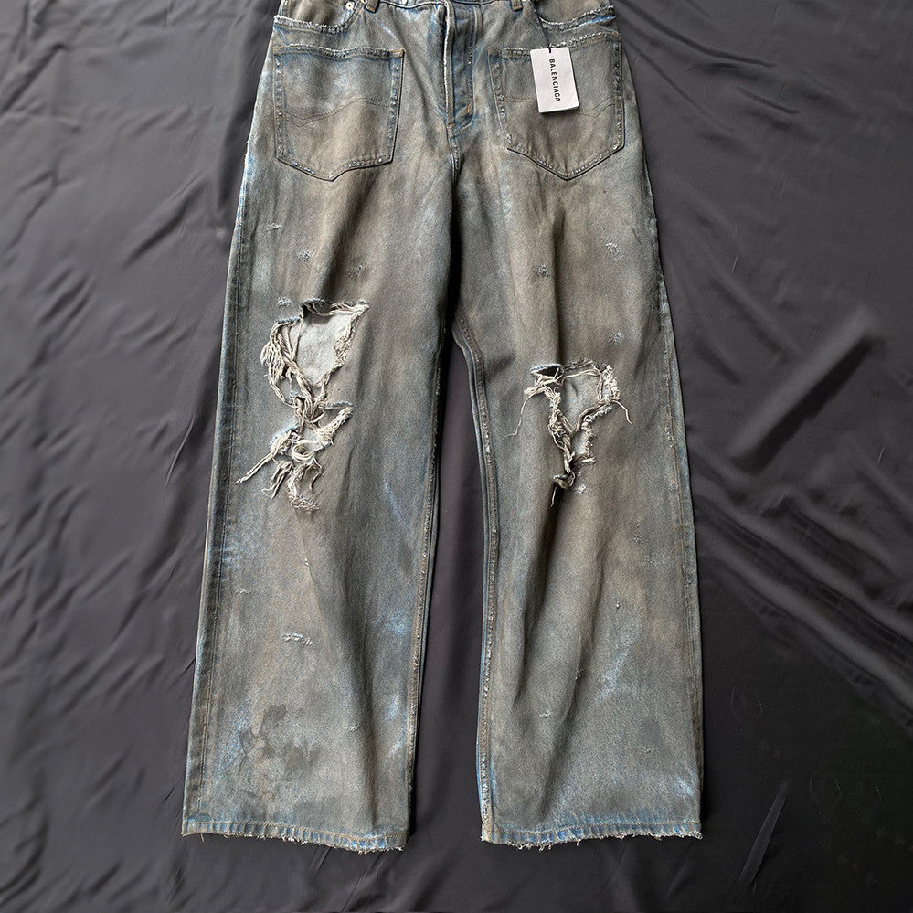 Balenciaga Patched Pockets Baggy Jeans In Blue Denim Pants Ngvp #6367