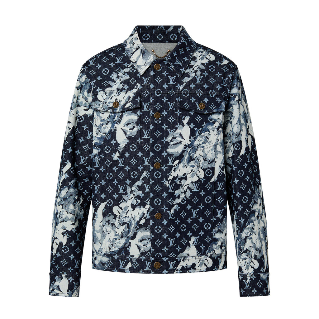 Louis Vuitton Men's Spring Autumn Letter Monogram Printed Denim Jacket Pants Set Suit #97341