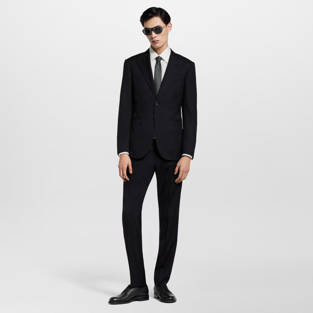 Louis Vuitton Men's Spring/Autumn Solid Colour Embroidered Hidden Pattern Printed V-Neck Single-Breasted Long-Sleeved Suit Jacket and Trousers Set Suit #77442