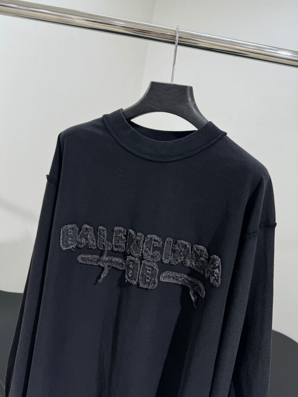 Balenciaga Men's Summer Applique Embroidery Letter Print Round Neck Solid Color Long Sleeve T-Shirt #75234
