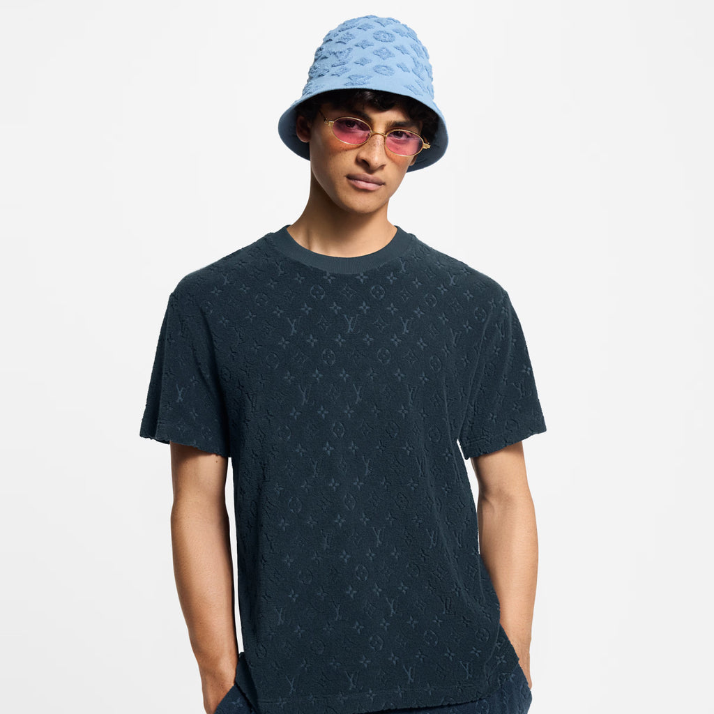 Louis Vuitton Men's Summer Solid Color Letter Print Terry Fabric Crew Neck Short Sleeve T-Shirt #77882