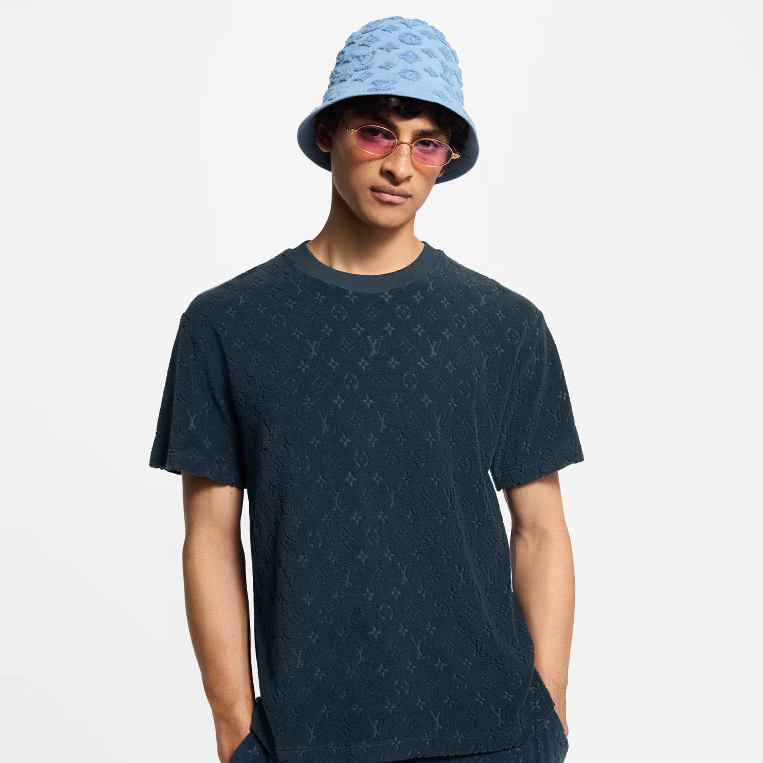 Louis Vuitton Men's Summer Solid Color Letter Print Terry Fabric Crew Neck Short Sleeve T-Shirt #77882