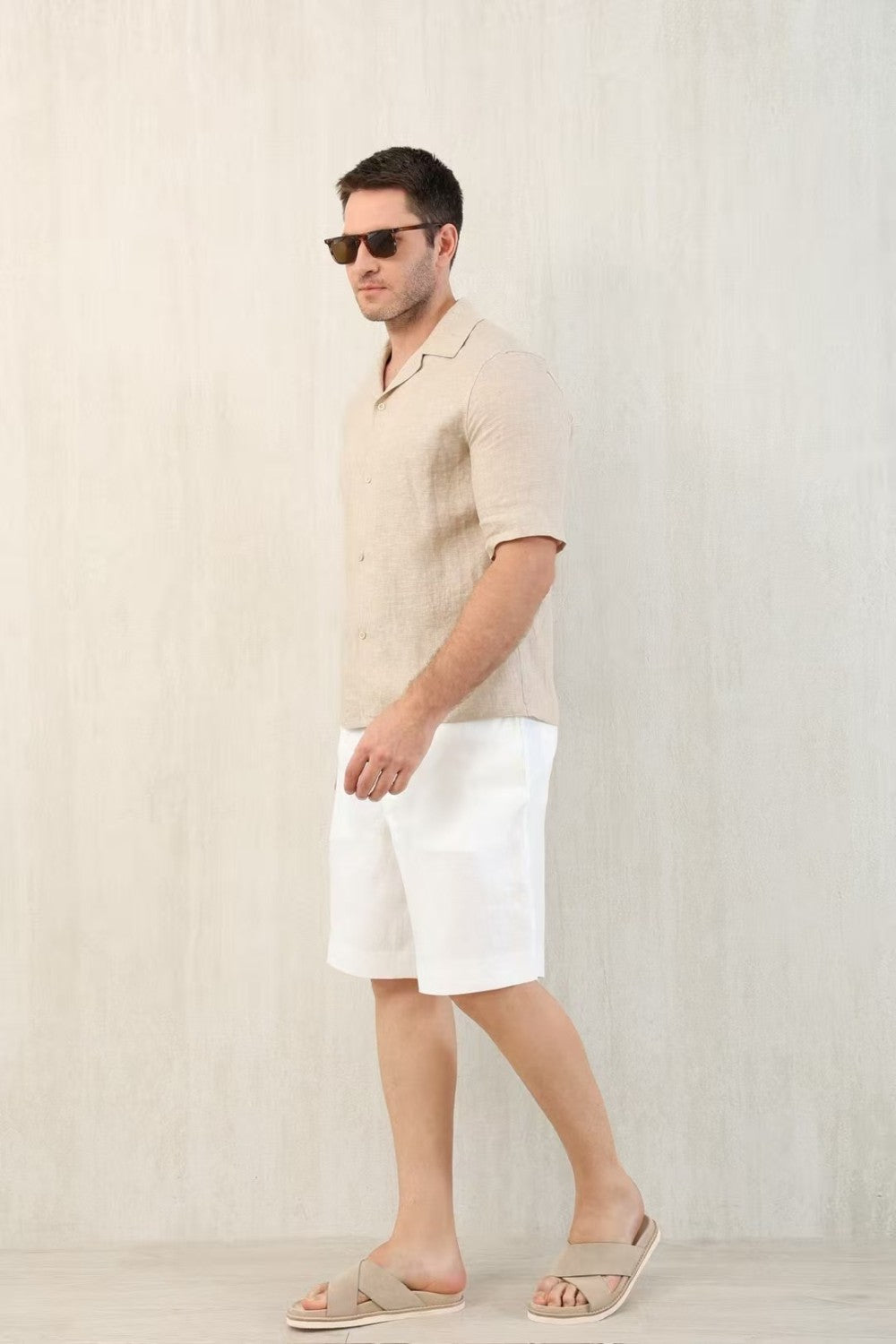 Brunello Cucinelli Men's Linen Loose Summer Single-Breasted Solid Color Lapel Short Sleeve Shirt Ngvp #1454