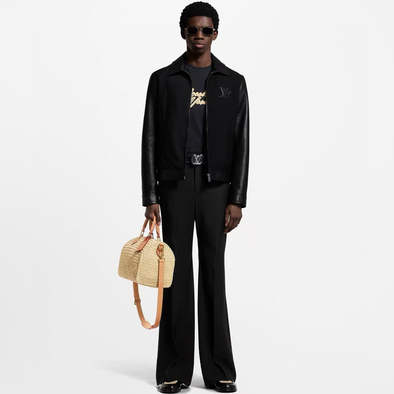 Louis Vuitton Men's Solid Color Autumn/Winter Logo Print Sheepskin Patchwork Long Sleeve Zipper Jacket #77971