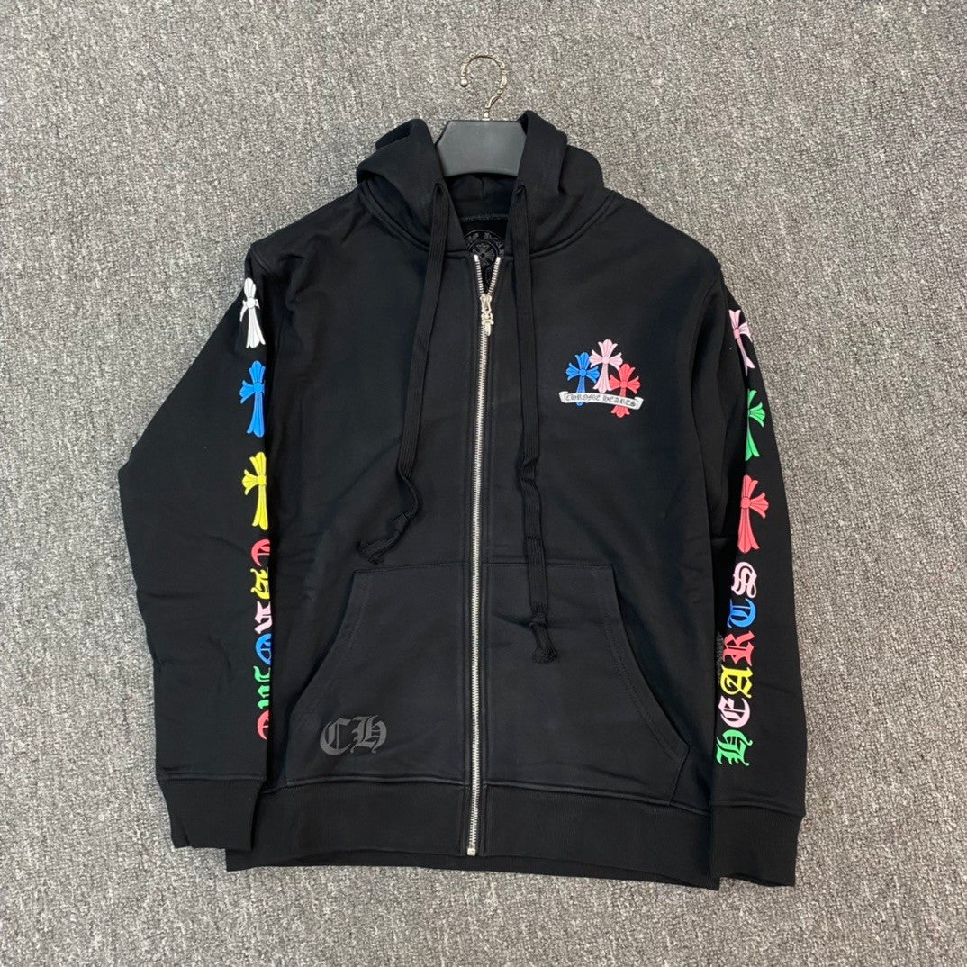 Chrome Hearts Men's Spring and Fall Black Logo Printed Zipper Long Sleeve Hooded Jacket #72485