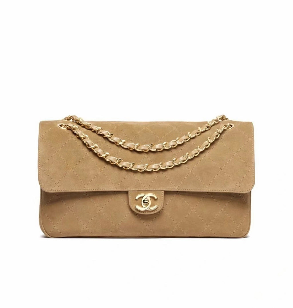 Chanel 2026 Spring/summer Maxi Clutch Bag Brown Suede With Metal Chain Stylish And Elegant Handbag  Bags #196600