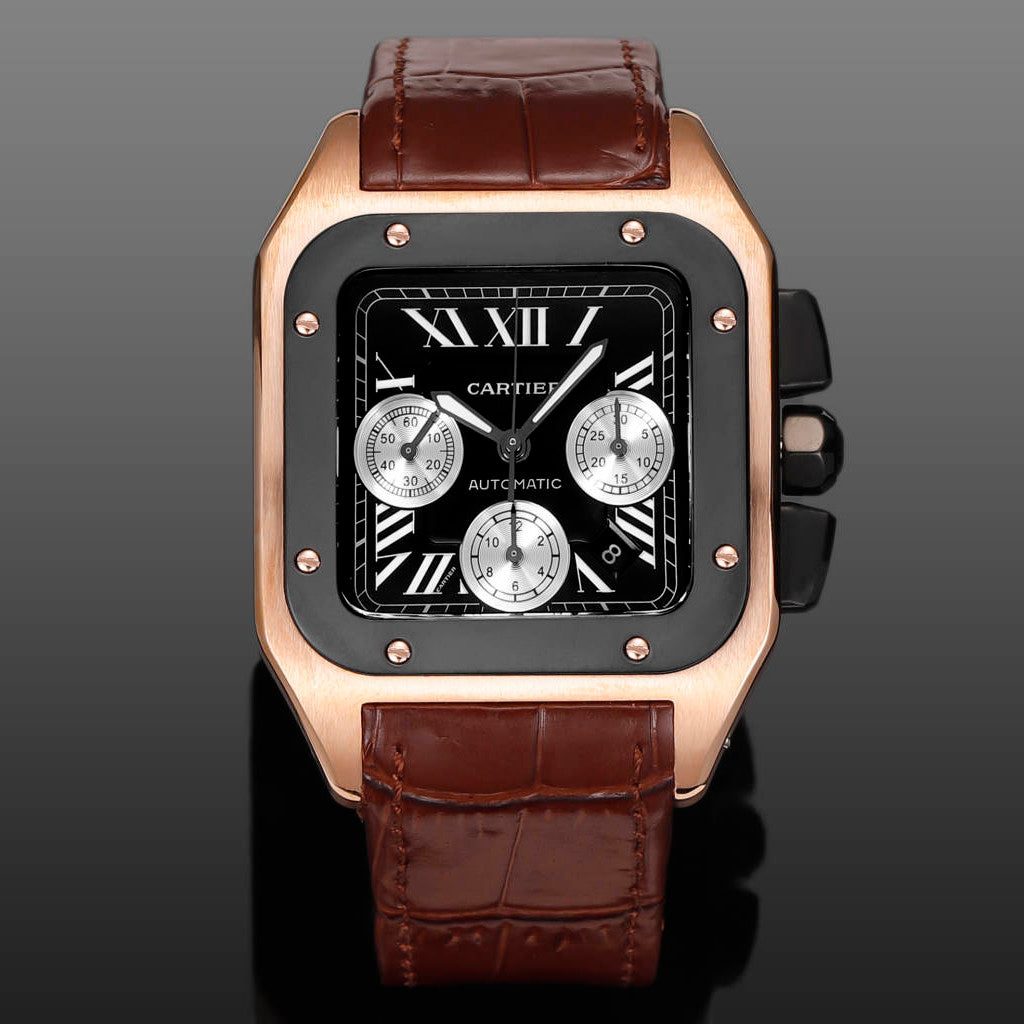 Cartier Santos Men's Automatic Mechanical Movement Roman Scale Date Display Chronograph 100M Water Resistant Mechanical Watch #72997