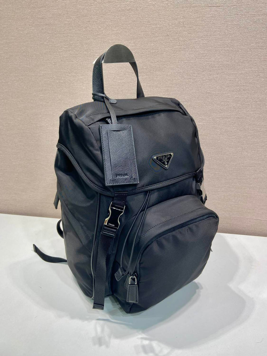PRADA Black Re-nylon And Saffiano Leather Backpack #379110