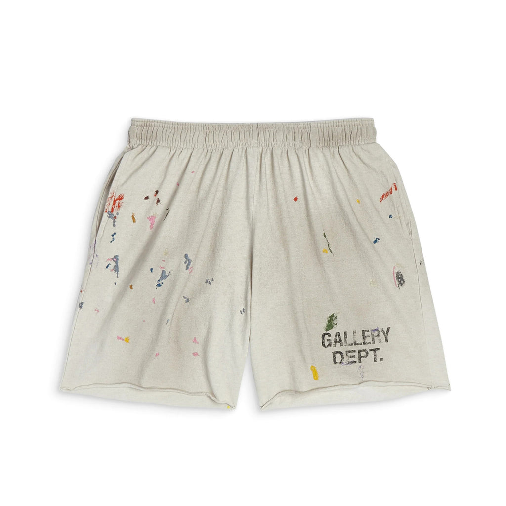 Gallery Dept Men's Summer Splash Pattern Letter Print Cotton Stretch Waist Tie Casual Shorts #77189