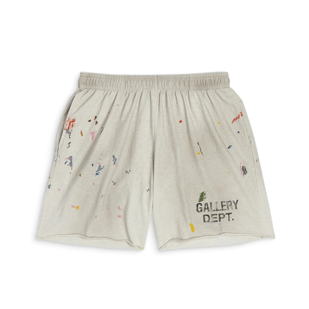 Gallery Dept Men's Summer Splash Pattern Letter Print Cotton Stretch Waist Tie Casual Shorts #77189