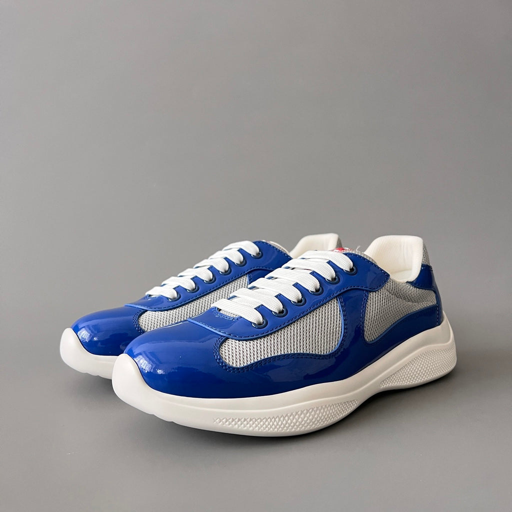 PRADA Black silver Patent Leather And Technical Fabric Prada America s Cup Sneakers #334570