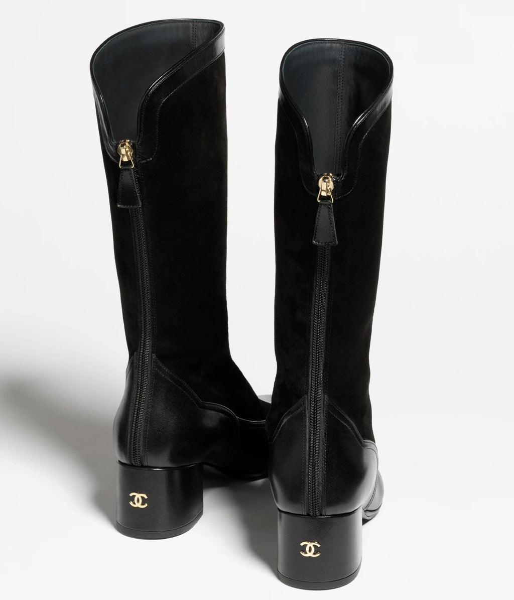 Chanel Women's Sheepskin Calfskin Round Toe Zipper High Top Boots Autumn and Winter Solid Color Chunky Heel Casual Shoes Ngvp #2138