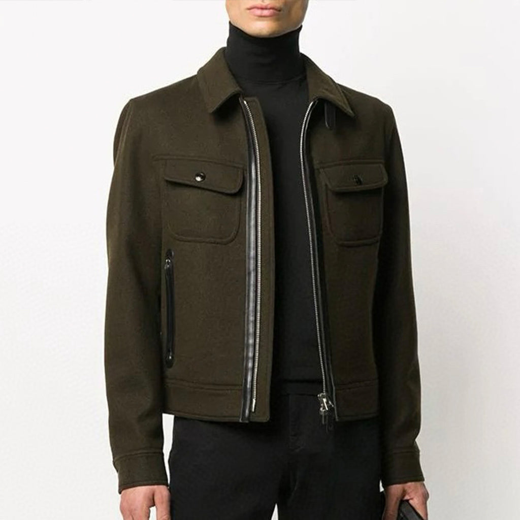 Tom Ford Men's Autumn And Winter Solid Color Zipper Lapel Long Sleeve Jacket Casual Slim Wool Coat Ngvp #7744