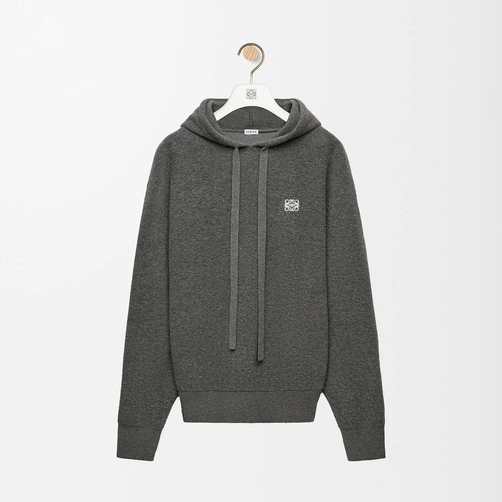 Loewe Men's Spring/Autumn Solid Color Embroidered Logo Print Wool Hooded Drawstring Long Sleeve Sweatshirt #77976
