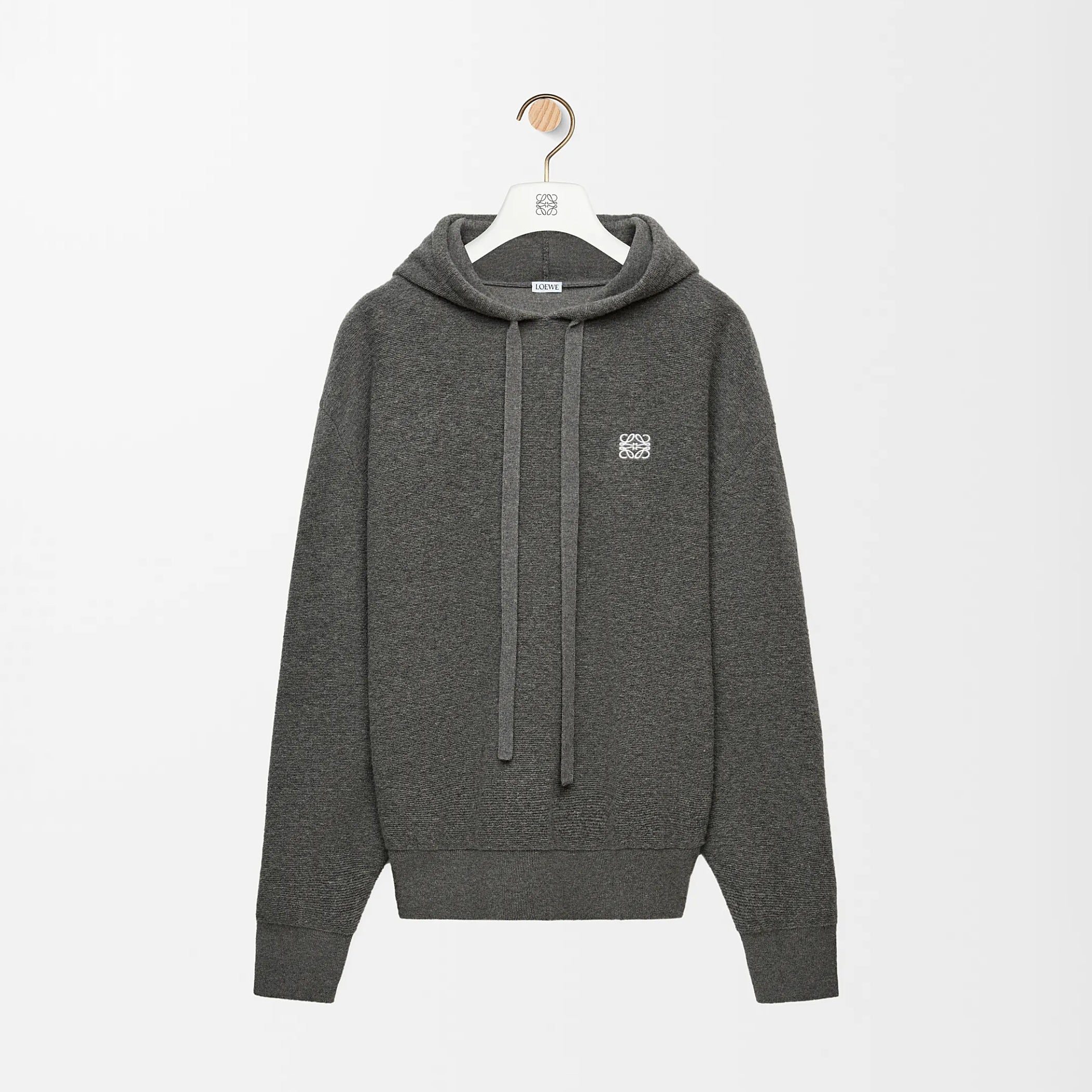 Loewe Men's Spring/Autumn Solid Color Embroidered Logo Print Wool Hooded Drawstring Long Sleeve Sweatshirt #77976