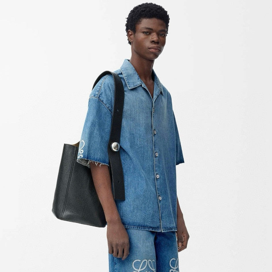 Loewe Men's Spring/Summer Fashion Casual Cotton Collared Single-breasted Patterned Printed Washed Denim Short-sleeved Shirt #78251