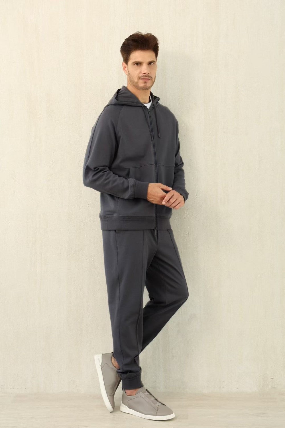 Ermenegildo Zegna Men's Spring/Fall Zipper Drawstring Hoodie Sweatshirt & Solid-Color Casual Pants Suit Set Ngvp #2352
