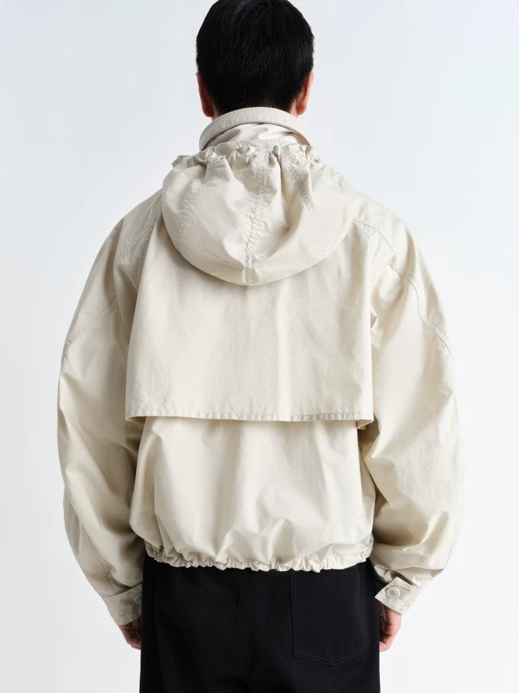 Lemaire Men's Spring/Fall Parachute Jacket Solid Color High-Neck Cotton Zipper Jacket with Zippered Pockets Ngvp #2378