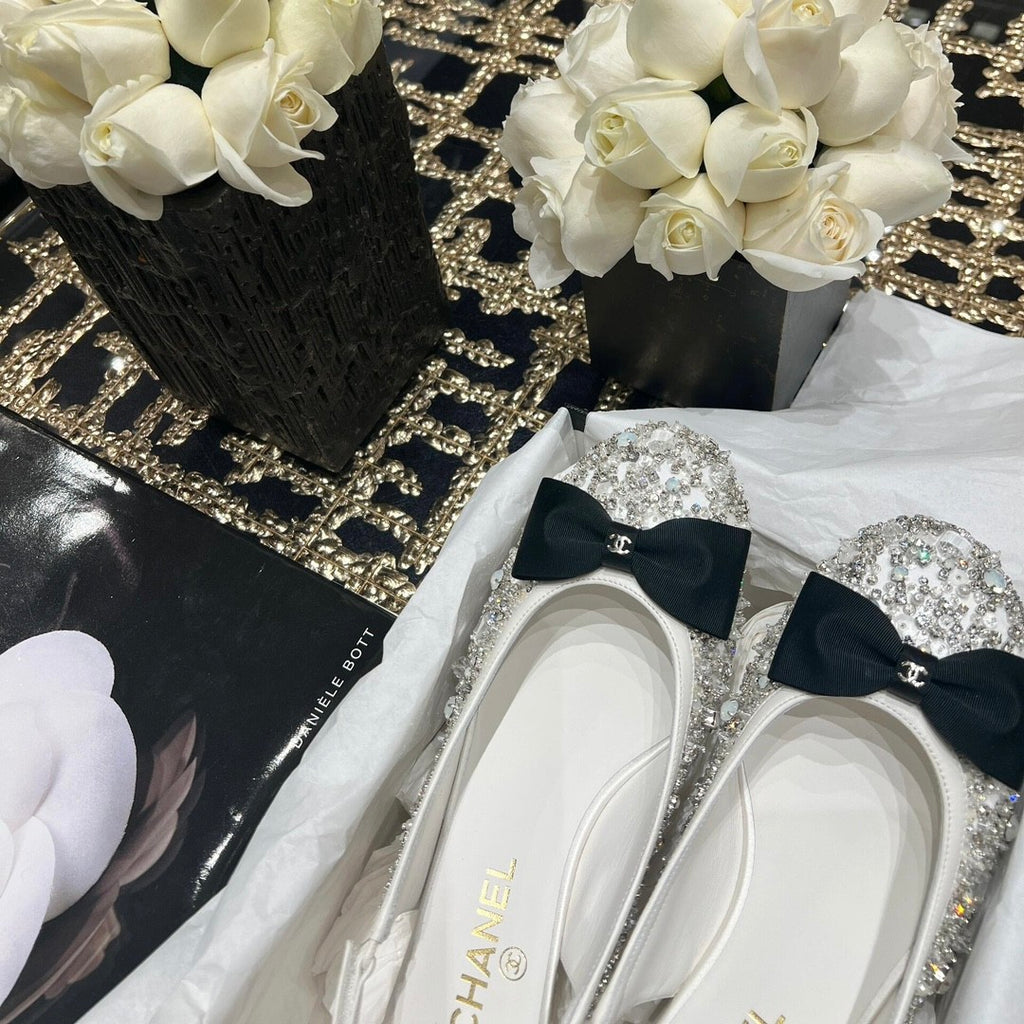 Chanel Women's Classic Fashion Spring Summer And Fall Bow Round Toe Diamond Mary Jane Shoes Slip-on Open Back Shoes #78228
