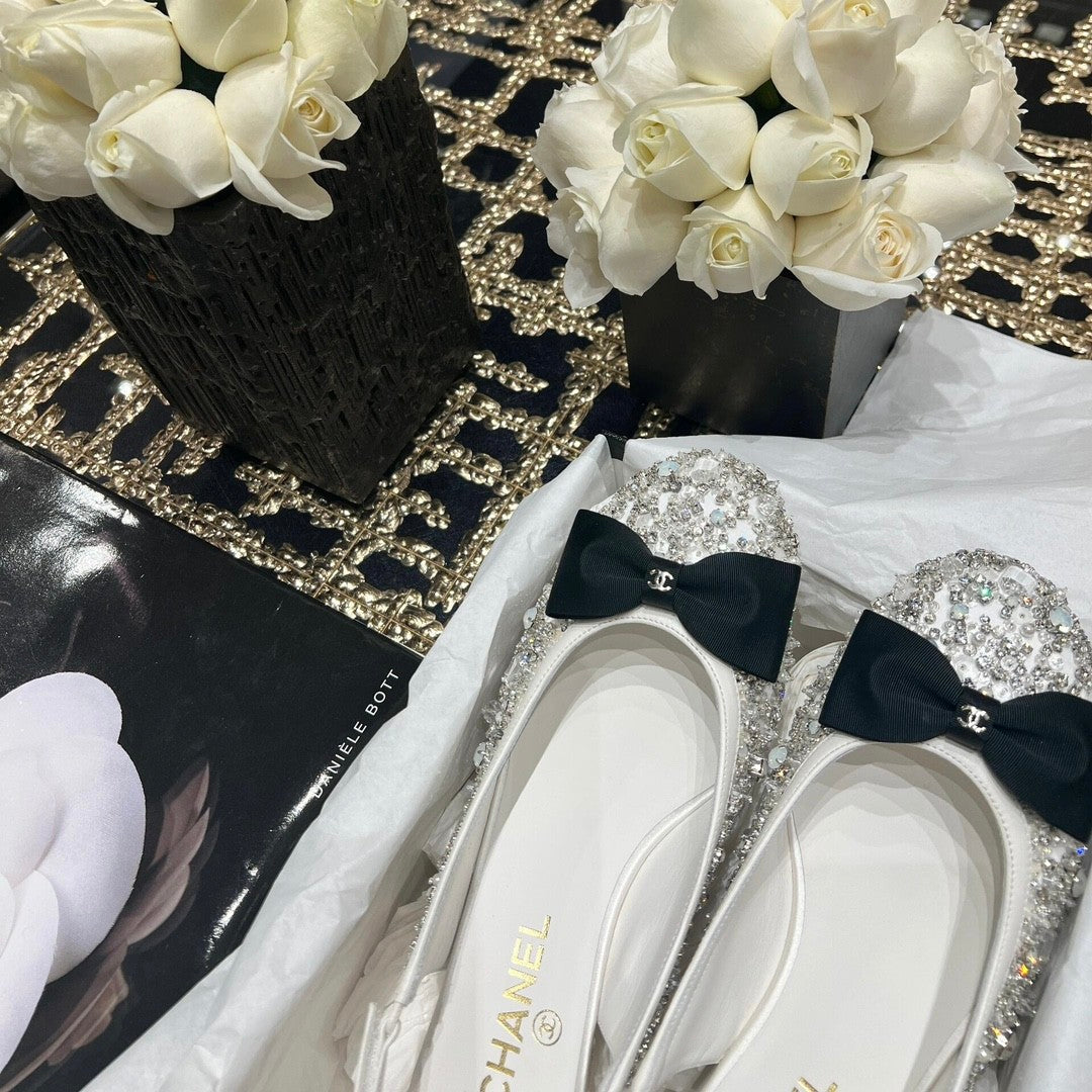 Chanel Women's Classic Fashion Spring Summer And Fall Bow Round Toe Diamond Mary Jane Shoes Slip-on Open Back Shoes #78228