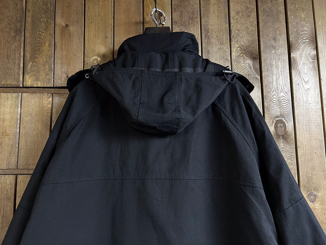 Balenciaga Black Long Loose Hooded Work Coat Ngvp #6658