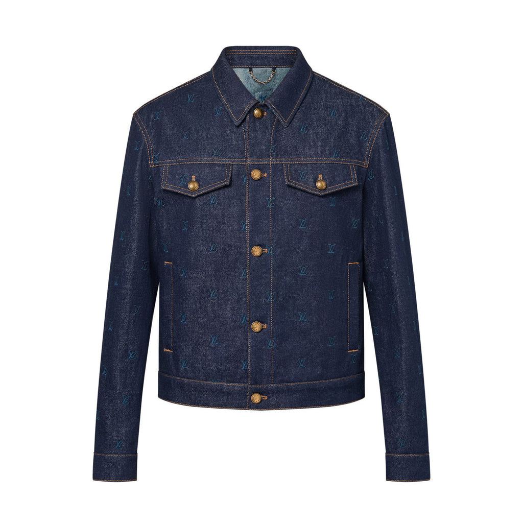 Louis Vuitton Men's Spring And Autumn Logo Embroidery Color Line Single Breasted Denim Long Sleeved Jacket Jeans Pants Set Suit #75393