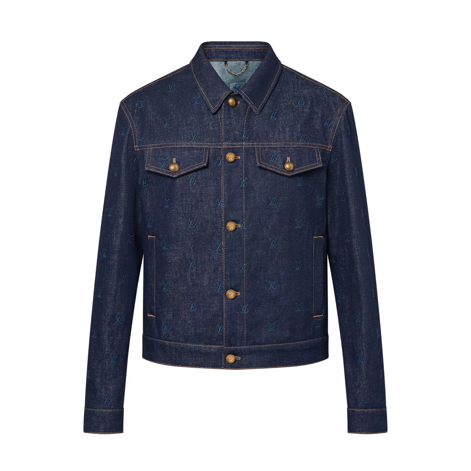 Louis Vuitton Men's Spring And Autumn Logo Embroidery Color Line Single Breasted Denim Long Sleeved Jacket Jeans Pants Set Suit #75393