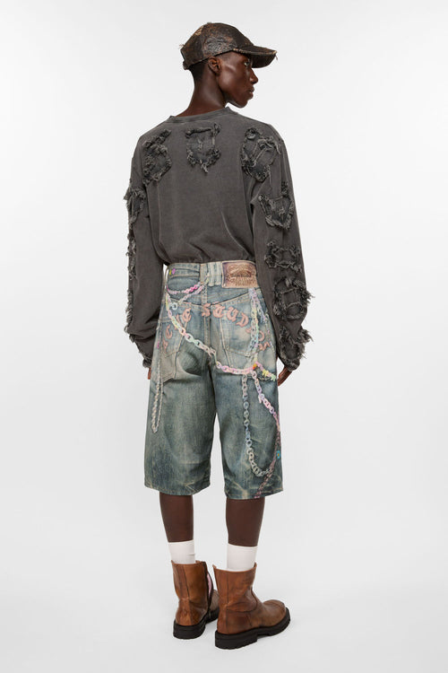 Acne Studios Men's Chain 3D Printed Summer Vintage Cotton Solid Color Loose Fit Denim Shorts Ngvp #1223