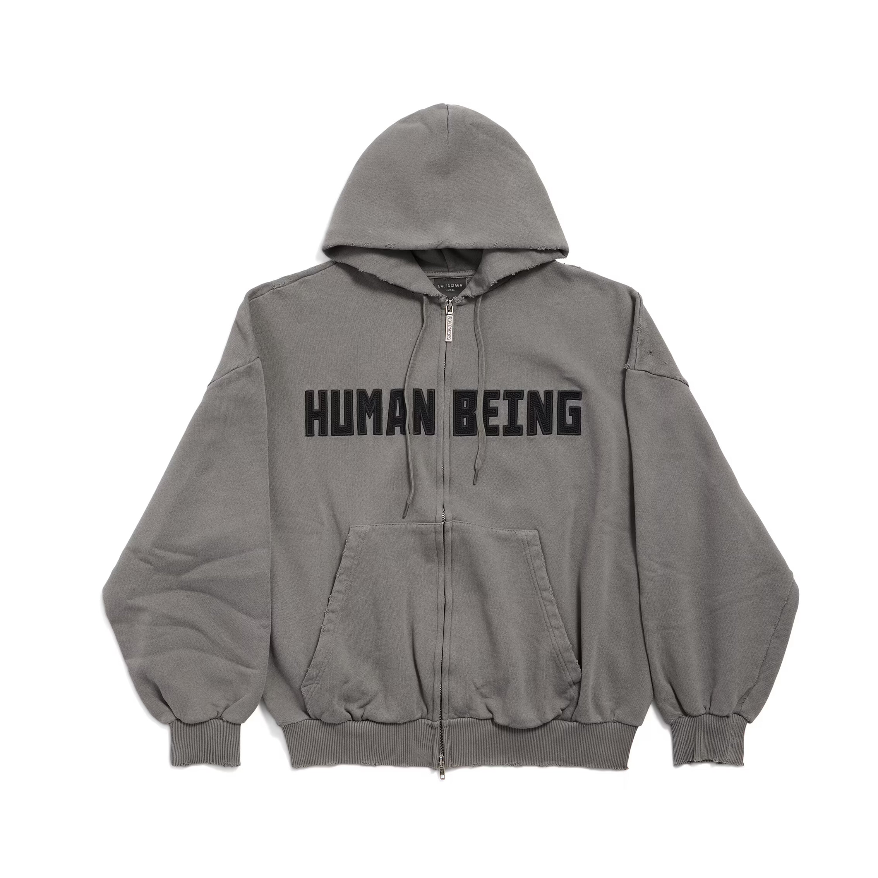 Balenciaga Men's HUMAN BEING SHIFTED Zipper Hoodie Vintage Washed Sweatshirt Jacket Casual Solid Color Pants Straight Sweatpants Suit Set Ngvp #1549
