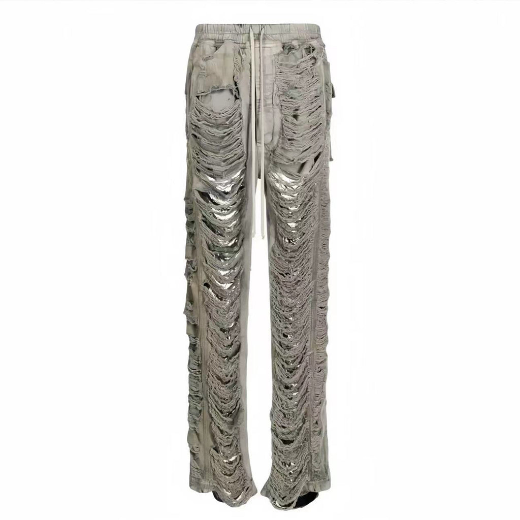 Rick Owens DRKSHDW Men's And Women's Fall And Winter Fashion High Street Broken Hole Jeans Trend Do Old Wide-leg Pants Ngvp #7657