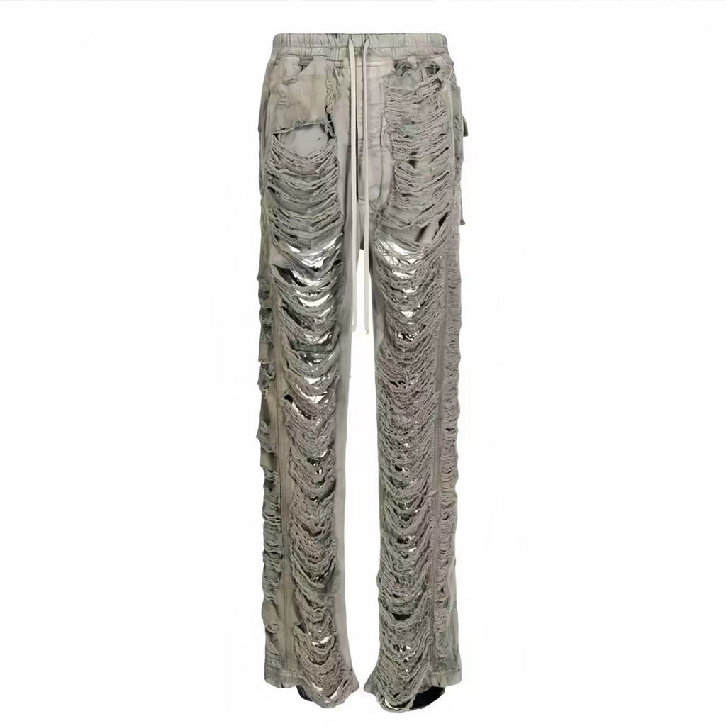 Rick Owens DRKSHDW Men's And Women's Fall And Winter Fashion High Street Broken Hole Jeans Trend Do Old Wide-leg Pants Ngvp #7657