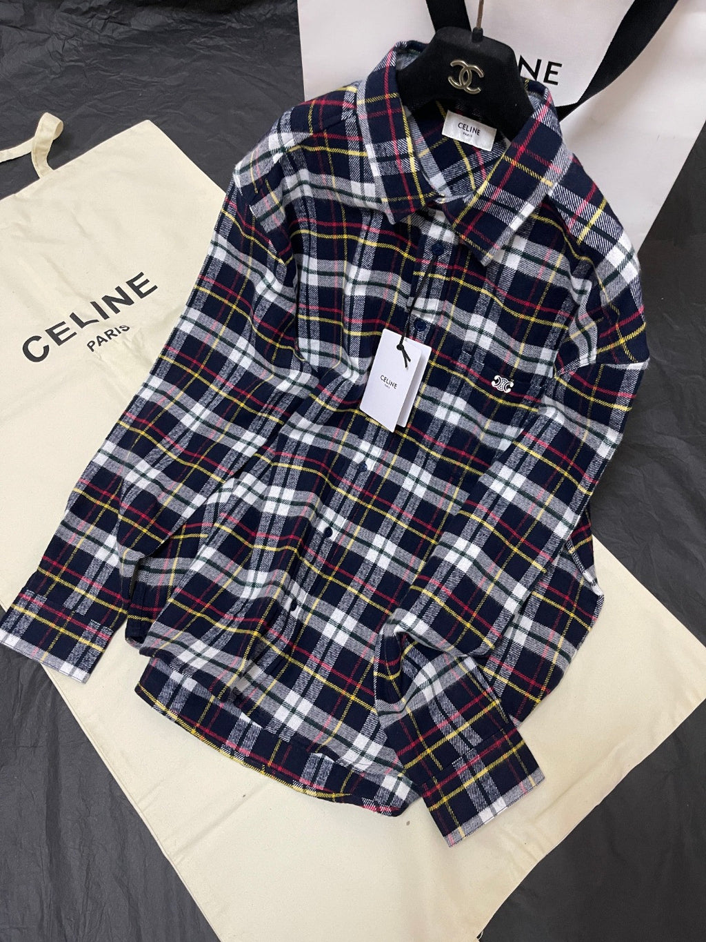 Celine Relaxed Shirt in Brushed Checked Wool #335061