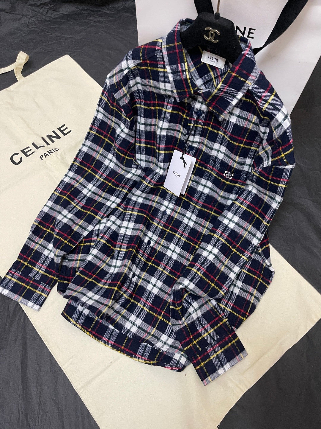Celine Relaxed Shirt in Brushed Checked Wool #335061