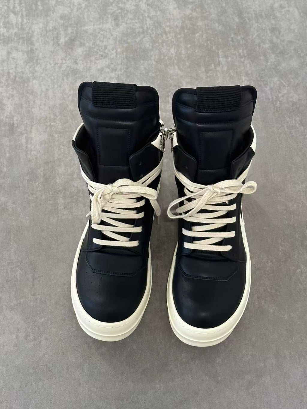Rick Owens Men's Spring/Fall Fashion Casual Round Toe Lace Up Leather Zipper Thick Sole High Top Sneakers Shoes #78569