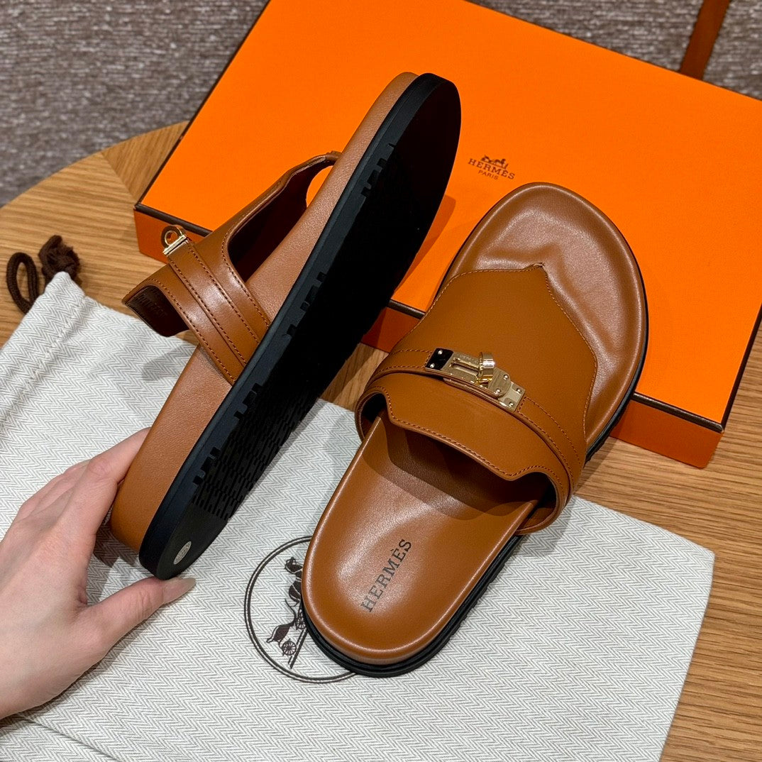Hermes Men Women Spring Summer Autumn Empire Slippers Solid Color Suede Rubber Bottom Comfortable Casual Flat Sandals Shoes #81196