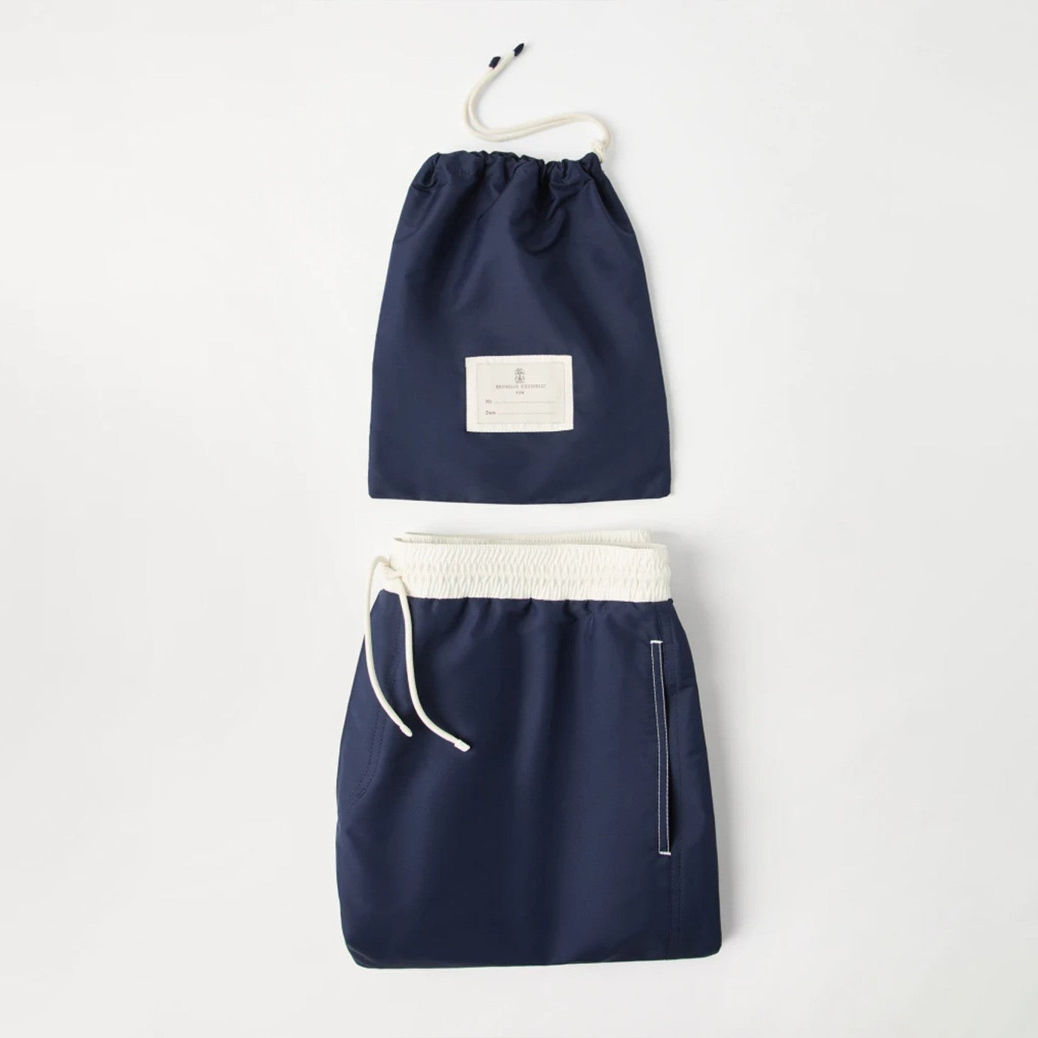 Brunello Cucinelli  Nylon Swim Shorts With Contrast Details And Print Men's Spring Summer Holiday Beach Shorts Colour Block Fashion Casual Pants #77277